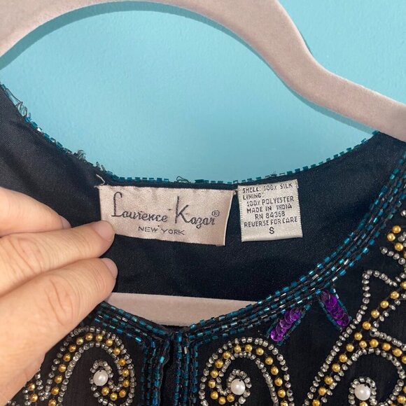 Laurence Kazar Vintage Womens Jacket Size Small Black Sequin Beaded Pure Silk - Picture 4 of 8